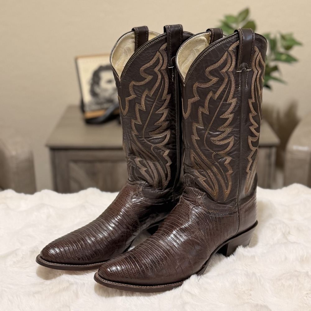 Justin 8308 Teju Iguana Lizard Cowboy Boots Mens 11 D Brown Exotic USA Made